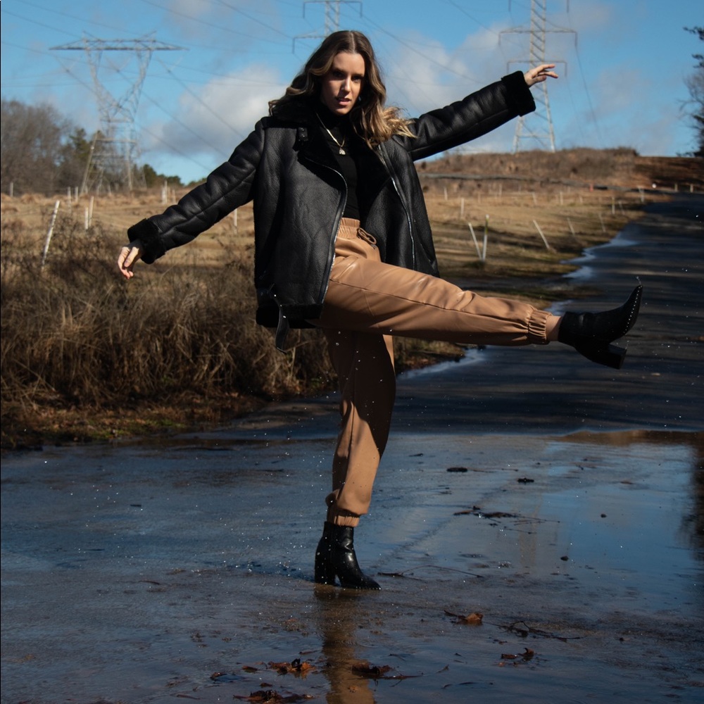 Tan Faux Leather Joggers